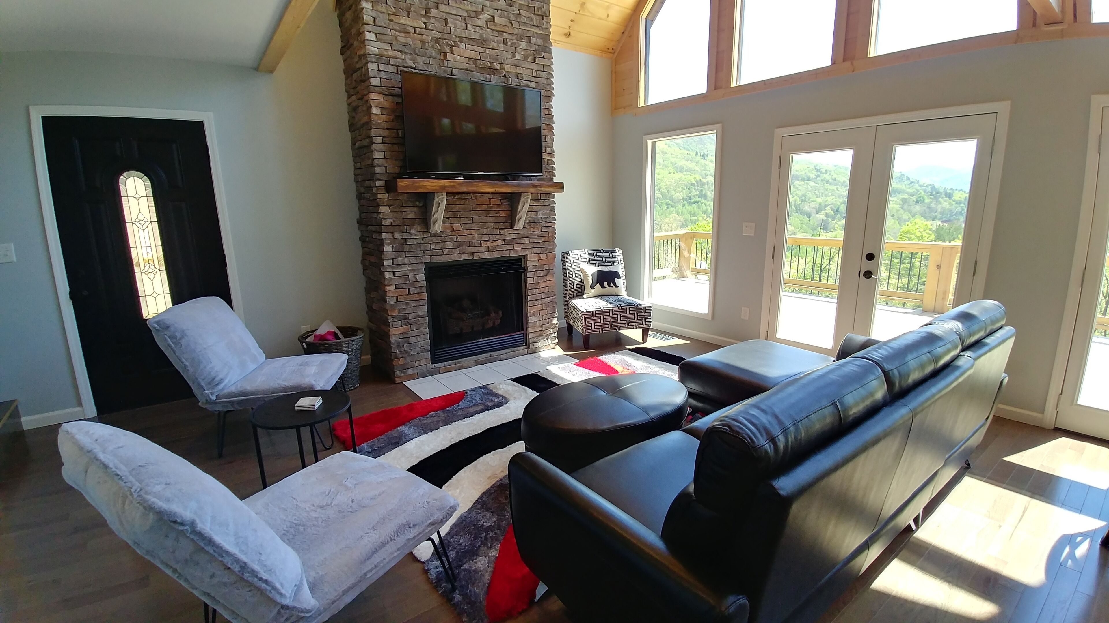 Smart TV, chimenea, reproductor de DVD y libros 