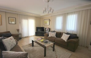 Fernseher, Kamin, DVD-Player, Bücher