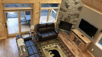 Smart TV, fireplace, DVD player, music library