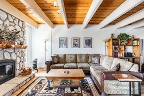 TV, fireplace, DVD player, books