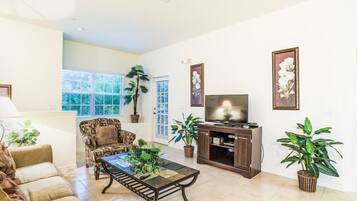 Apartment, Multiple Beds (3 bedroom OAKWATER Resort nearest DIS) | Living area | Flat-screen TV, DVD player, table tennis