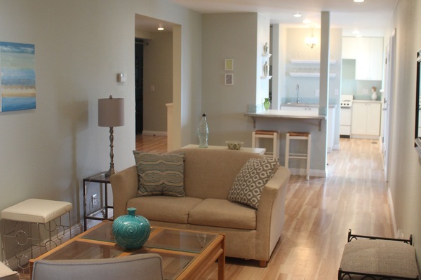 Living room area in open space.