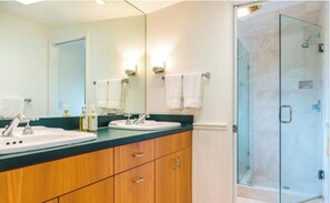 Combined shower/bathtub, hair dryer, bidet, towels - Your home away from home in the flats of Greenbrae (Kentfield)