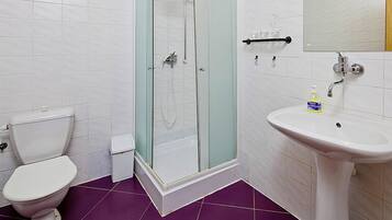 Shower, free toiletries, hair dryer, towels
