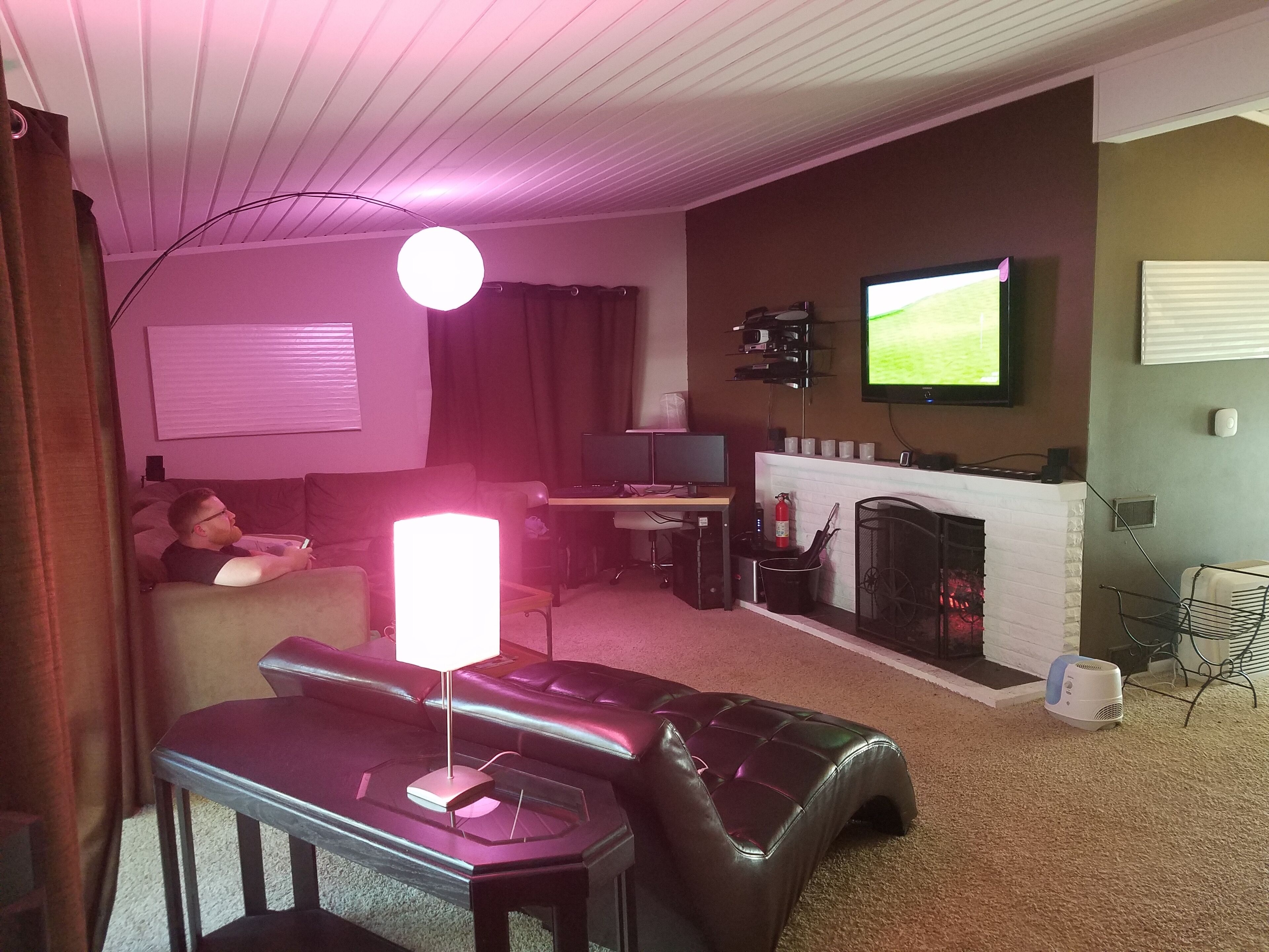 TV, fireplace, video-game console, table tennis