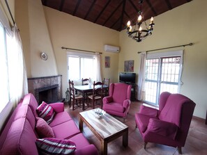 Una televisión, una chimenea