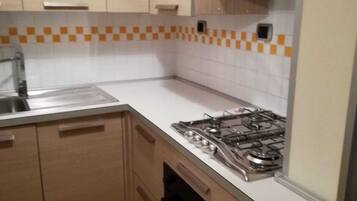 Fridge, oven, stovetop, coffee/tea maker