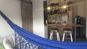 Traditional Apartment, Multiple Beds | Private kitchen | Full-sized fridge, cookware/dishes/utensils