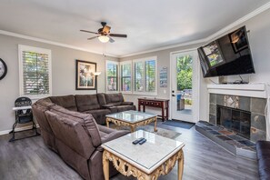 Smart TV, fireplace, video games, table football