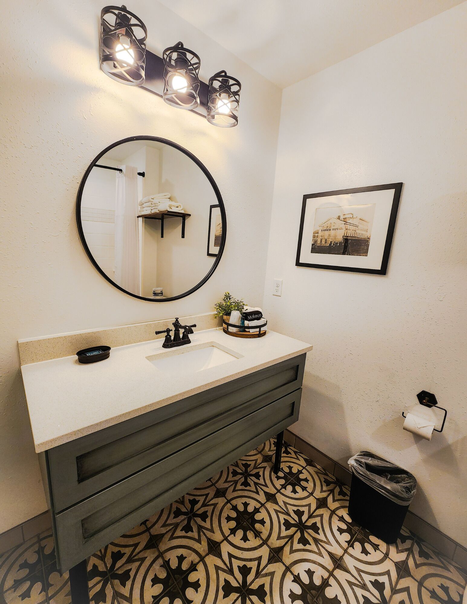 designer toiletries, hair dryer, towels, soap