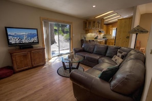Maison, 2 grands lits, patio | Aire de séjour | Téléviseur, foyer