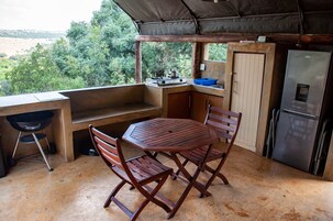 Honeymoon Tent, 1 Queen Bed, Mountain View | Private kitchen | Full-size fridge, stovetop, coffee/tea maker, electric kettle