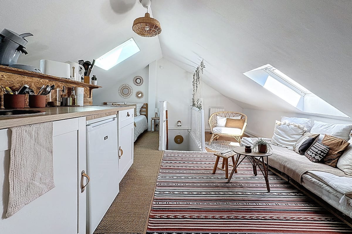 1 chambre, décor unique, ameublement unique, fer et planche à repasser