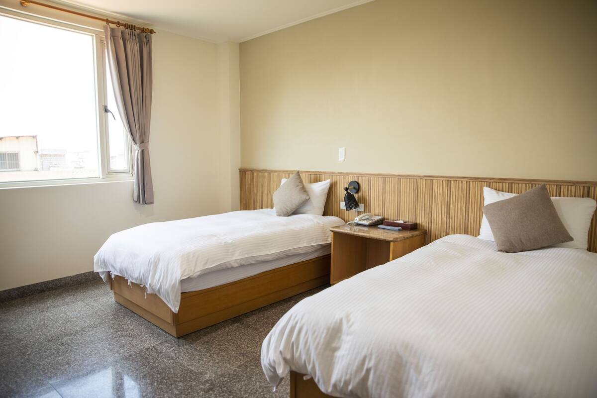 Twin Room, City View | Desk, blackout drapes, WiFi (free), bed sheets