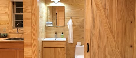 Shower, towels, soap, shampoo