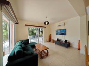 Smart-TV, DVD-Player, Bücher, Stereoanlage