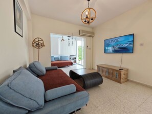 Smart-TV, DVD-Player, Bücher, Stereoanlage