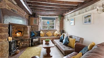 TV connectée, cheminée, lecteur de DVD, chaßne hi-fi