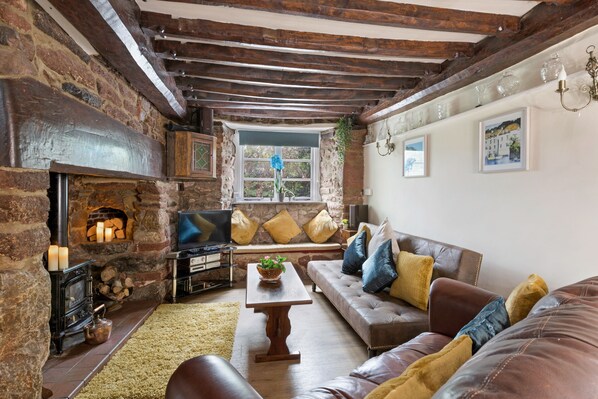 Smart TV, fireplace, DVD player, stereo