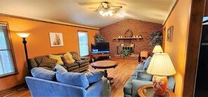 Smart TV, fireplace, DVD player