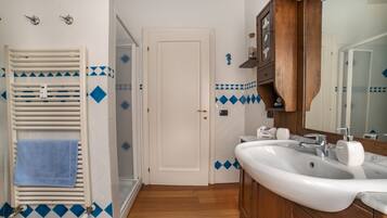 Shower, hair dryer, bidet, towels