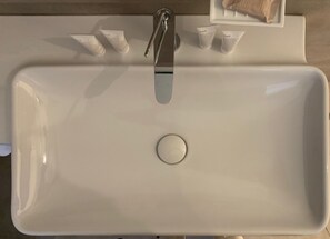 Shower, rainfall showerhead, hair dryer, bathrobes