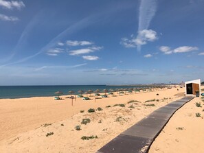 Plage, chaises longues, serviettes de plage