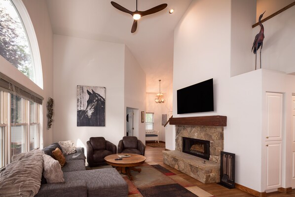 TV, caminetto, studio