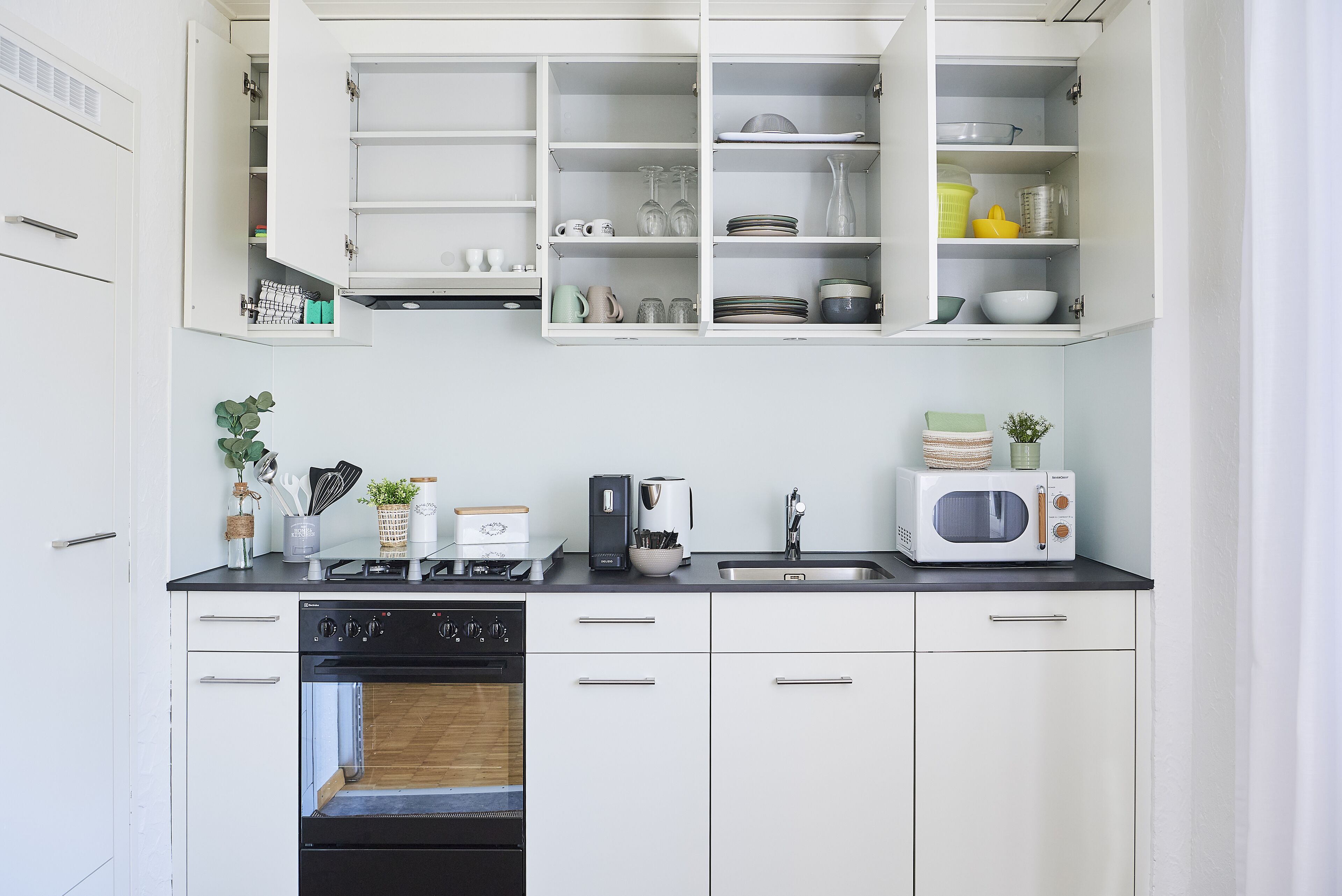 classic apartment, 1 bedroom, kitchen, city view | private kitchen | full-sized fridge, microwave, oven, stovetop