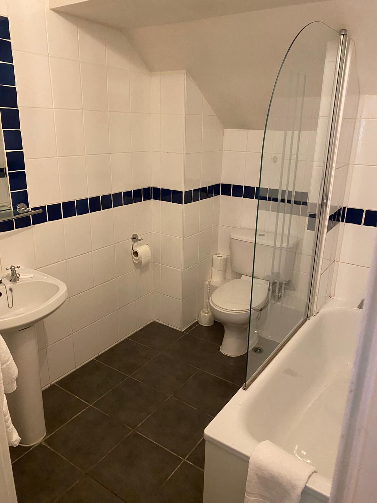 Chuveiro, secador de cabelo, toalhas de banho, sabonete