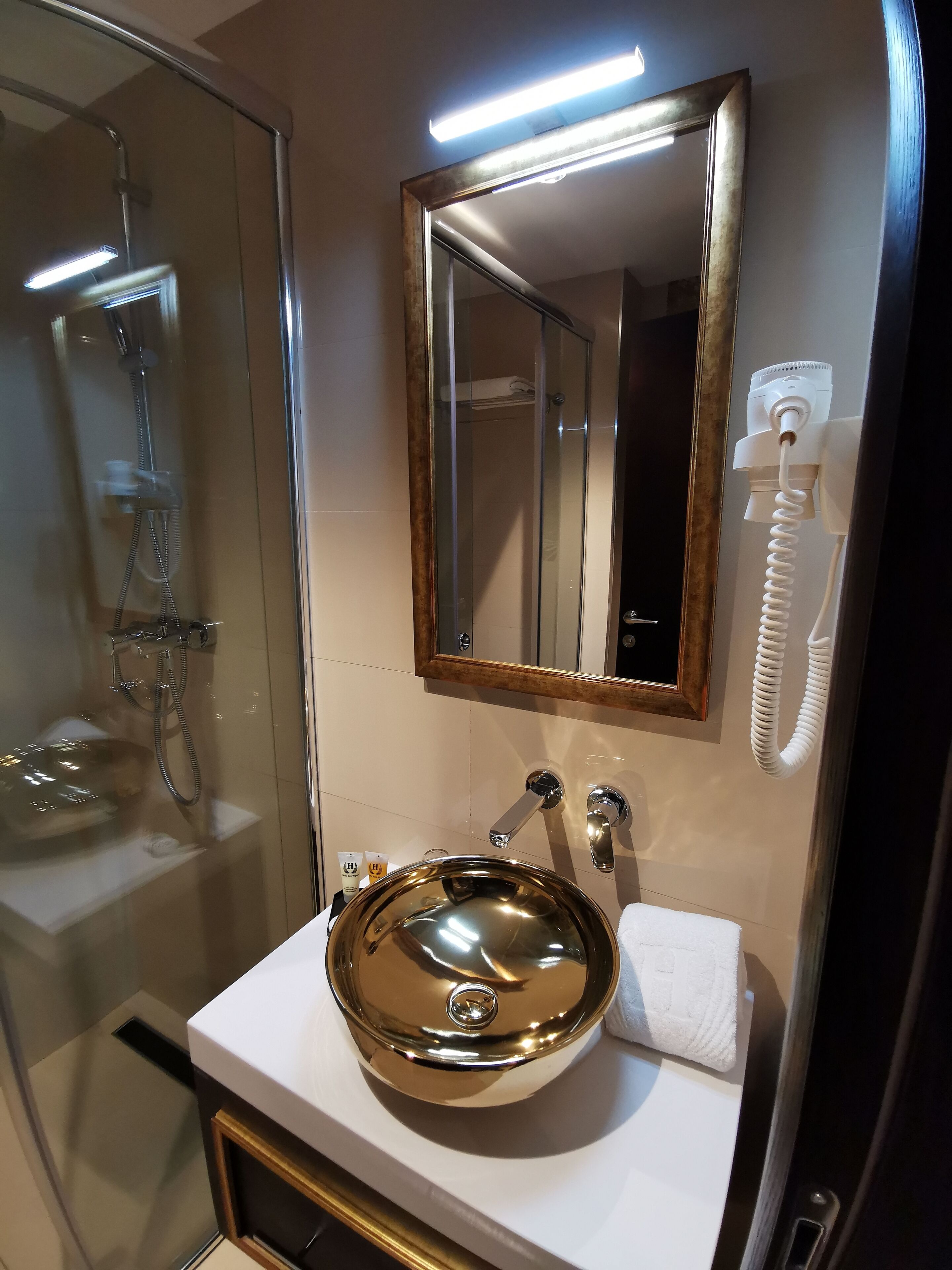 shower, free toiletries, hair dryer, slippers