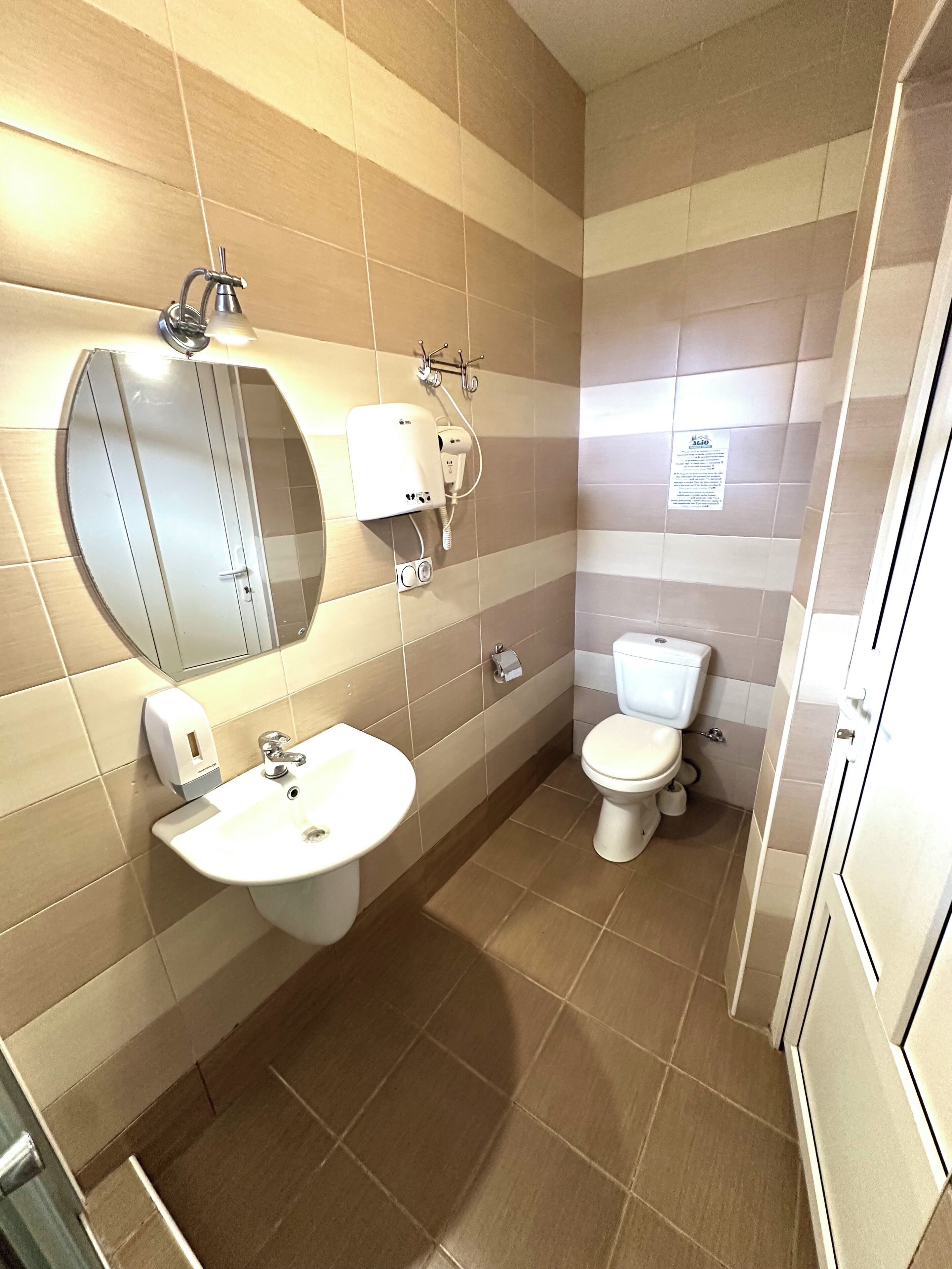 A bathroom with a sink, mirror, and toilet.