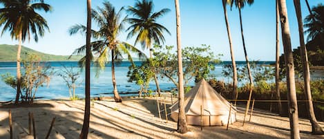 Beach Glamping Tent | Pillow-top beds, in-room safe, bed sheets