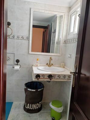 Hair dryer, soap, toilet paper