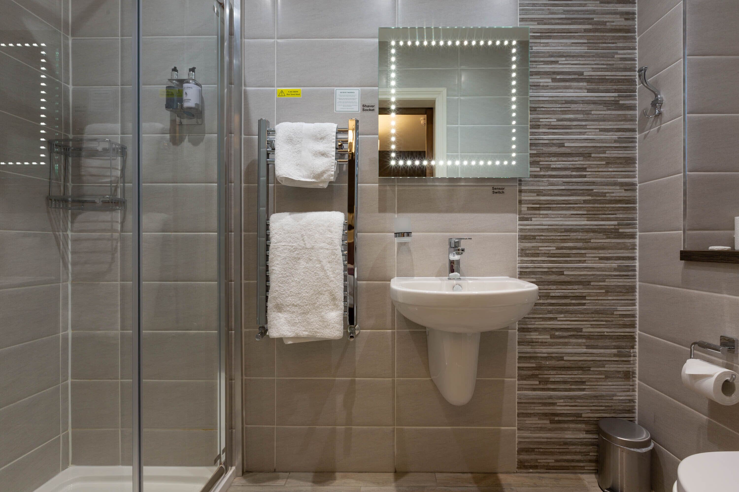 Towels, soap, shampoo, toilet paper