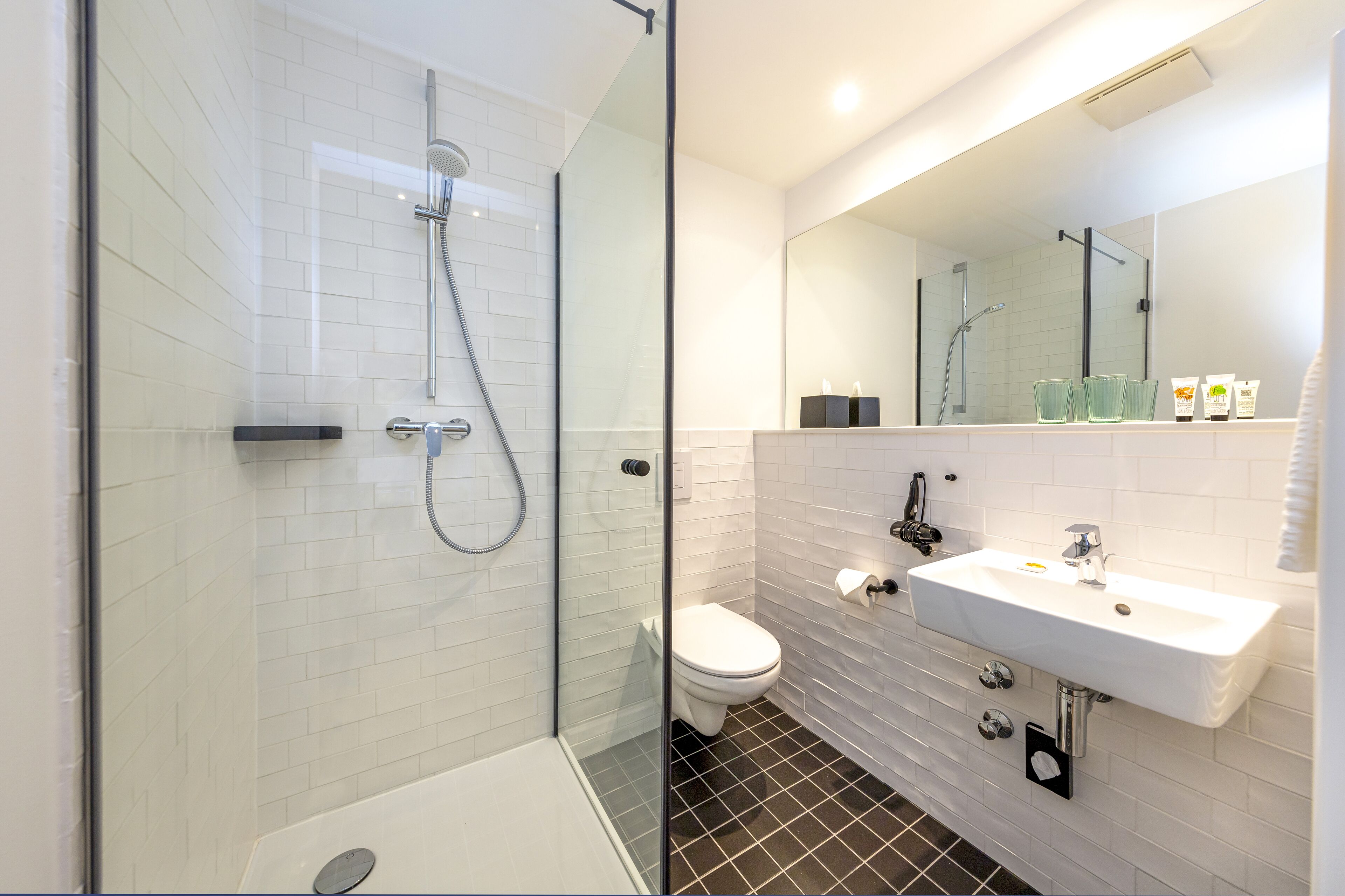 comfort double room | bathroom | shower, hair dryer, towels, soap
