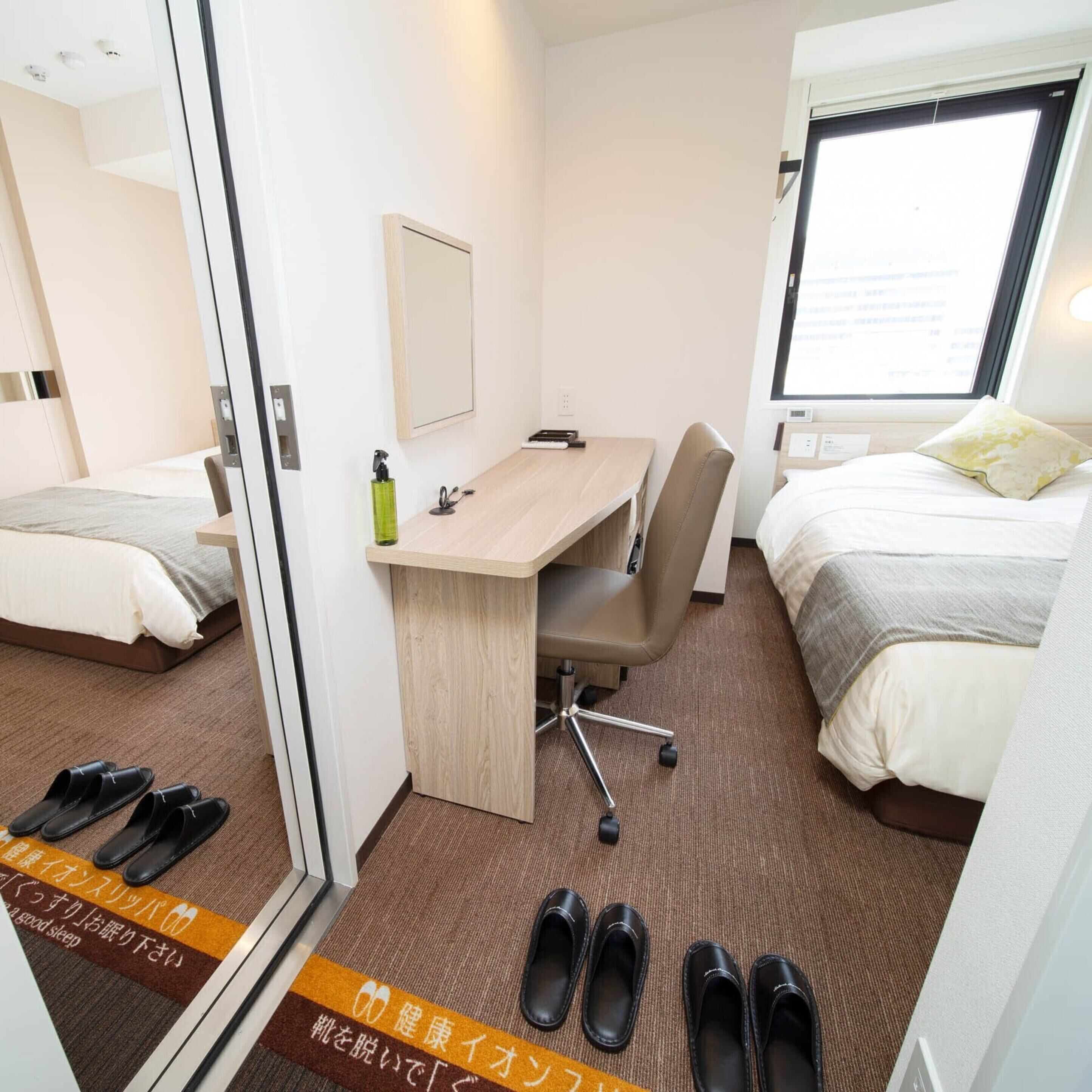 Desk, laptop workspace, blackout curtains, soundproofing