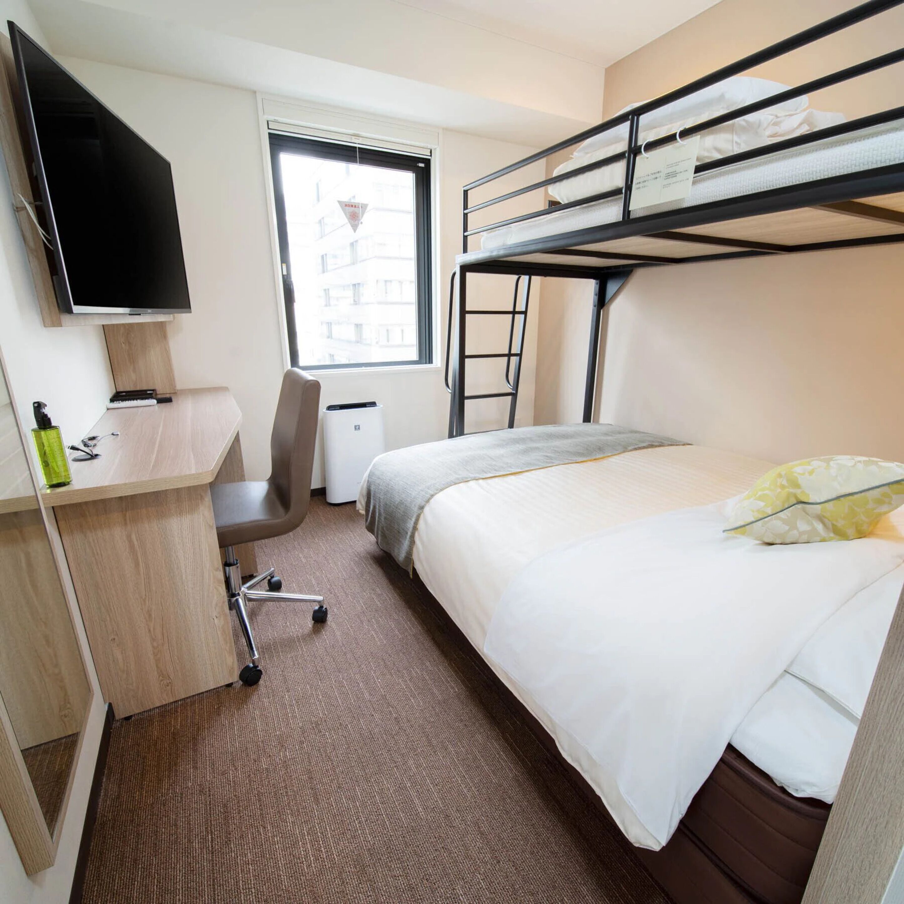 Desk, laptop workspace, blackout curtains, soundproofing