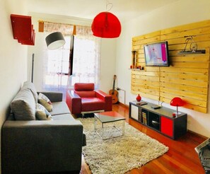 TV, DVD player, books, music library