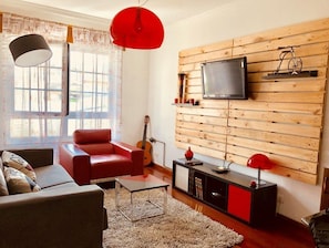 TV, DVD player, books, music library