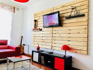 TV, DVD player, books, music library