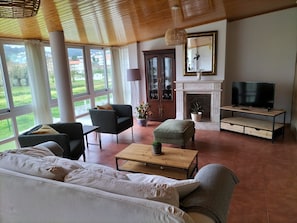 TV, fireplace