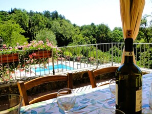 Outdoor dining - Rustic farmhouse , private pool 5 bedrooms, walk to restaurant, mountain views! (Lucca)