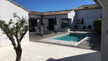 Een buitenzwembad, een verwarmd zwembad