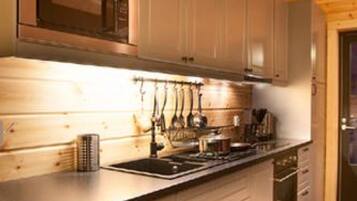 Fridge, microwave, dishwasher, cookware/dishes/utensils