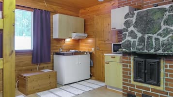 Fridge, microwave, cookware/dishes/utensils