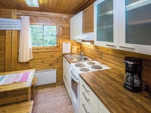 Fridge, microwave, cookware/dishes/utensils