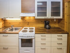 Fridge, microwave, cookware/dishes/utensils