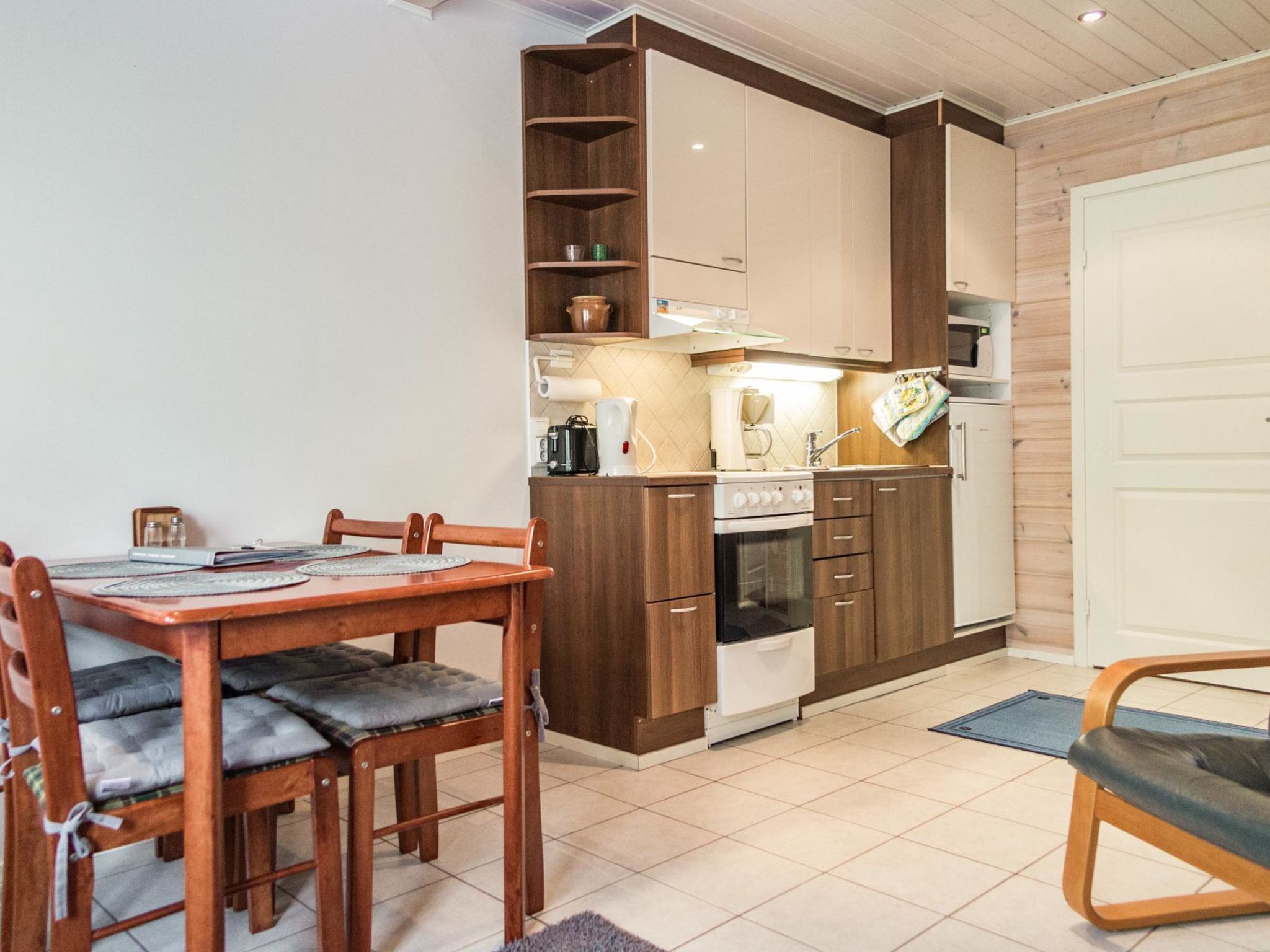 Fridge, microwave, highchair, cookware/dishes/utensils