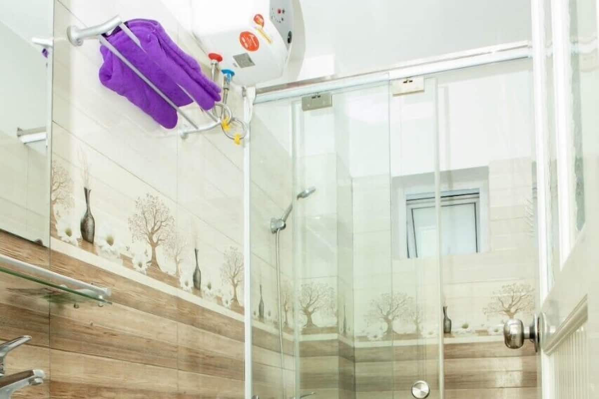Shower, free toiletries, hair dryer, slippers